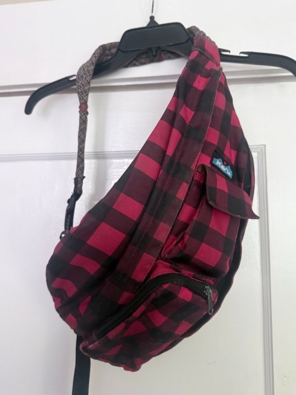 KAVU Sling Bag Red and Black Plaid